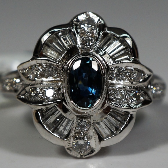 14KW Gold Genuine Sapphire & Diamond Ring - Picture 2 of 7